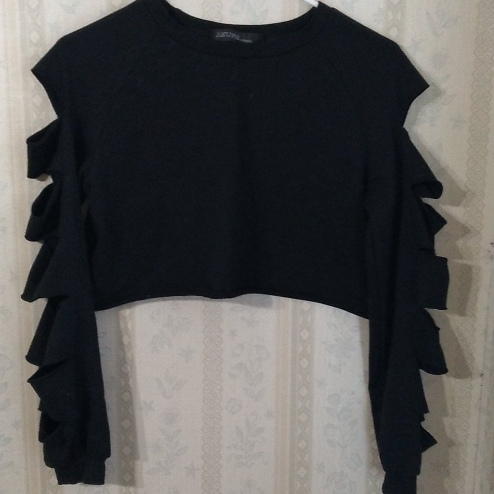 Zanzea Black Slit Sleeves Long Sleeve Top
